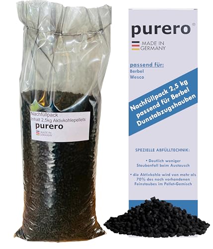 purero® Aktivkohle 2,5 kg Nachfüllpack - passend für Berbel Dunstabzugshauben - Aktivkohlepellets - Made in Germany