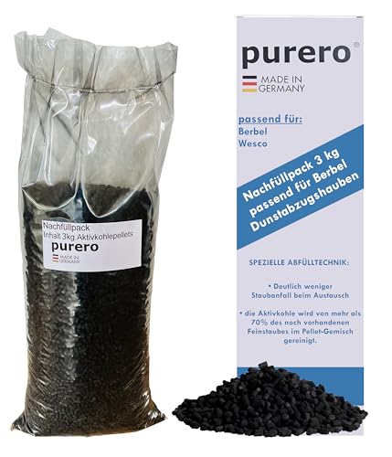 purero® Aktivkohle 3,0 kg Nachfüllpack - passend für Berbel Dunstabzugshauben - Aktivkohlepellets - Made in Germany