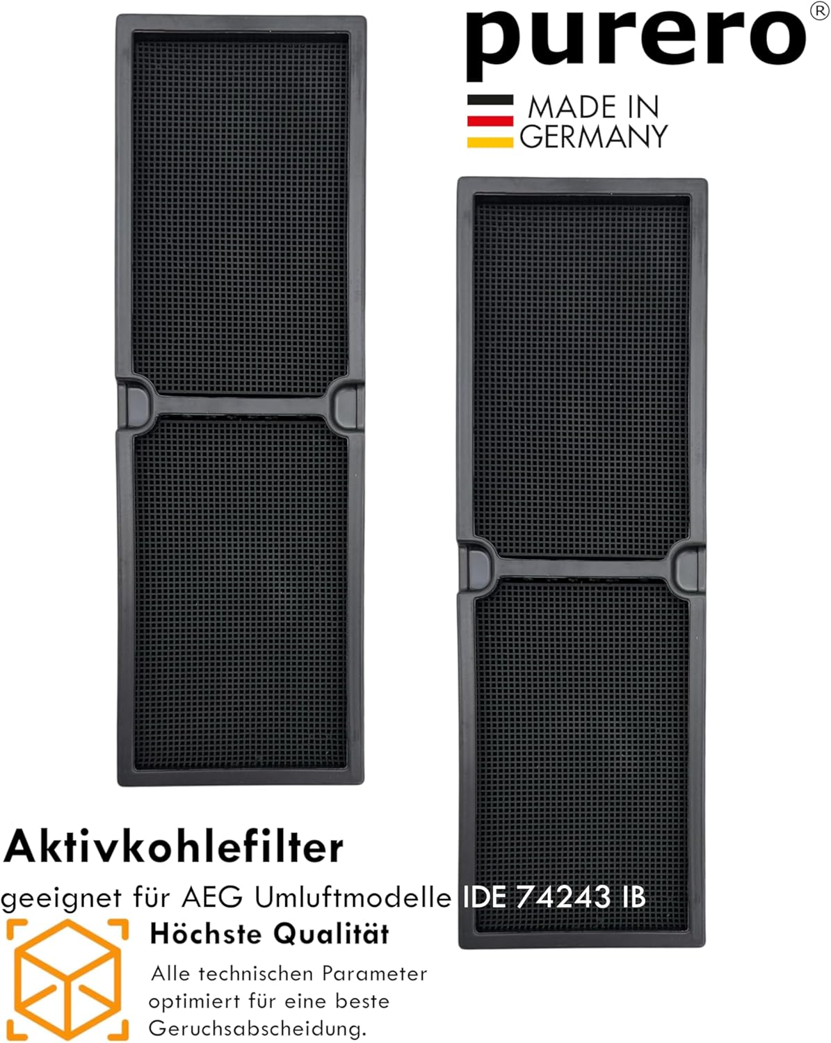 purero® Aktivkohlefilter/Keramikfilter -Ersatz für AEG Kohlefilter 4055550331 (2 St.)- Passend für AEG Induktionskochfeld Modell IDE 74243 IB - Serie 942150896 xx - Made in Germany