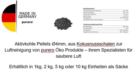 purero Aktivkohlepellets 4mm (1kg, 2kg, 5kg & 10kg). Diese Pellets für die Wasser- & Luftreinigung, sowie Geruchsabscheidung