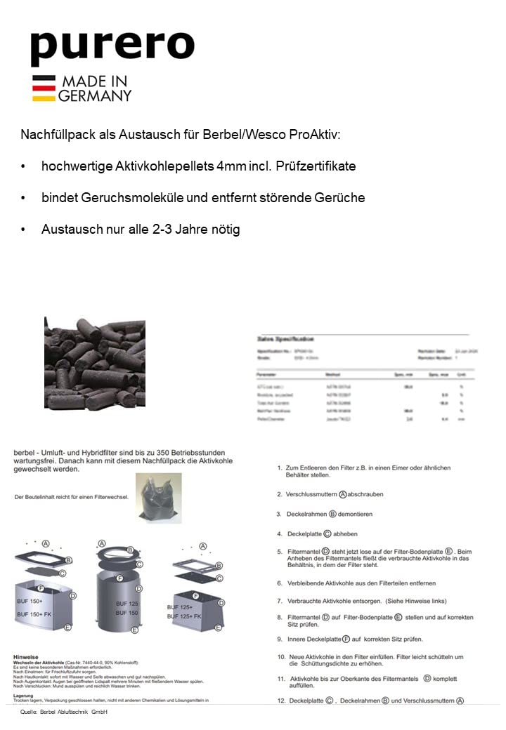 Berbel Aktivkohle Nachfüllpack | Ersatz für Berbel Pro Aktiv 125 Nachfüllpack mit 2,5 kg von purero®