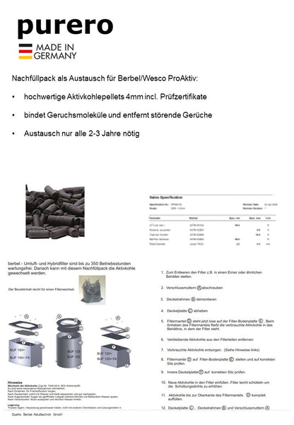 Berbel Wesco Nachfüllpack Aktivkohle Pellets Proaktiv 4,0 kg Aktivkohlepellets