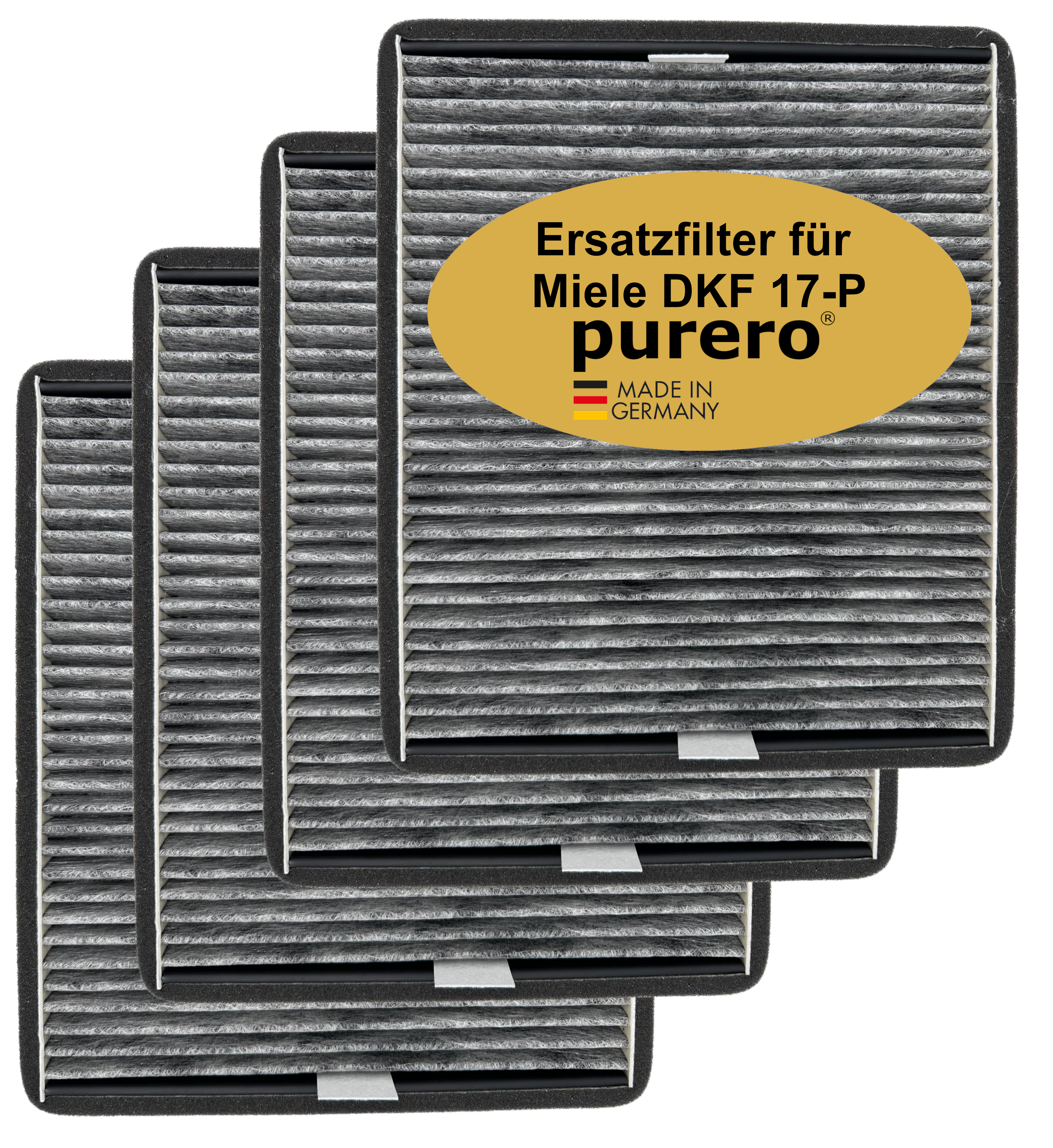 purero® Aktivkohlefilter - Ersatzfilter für Miele DKF 12-P / 11762580, Nachfolgemodell von DKF 12-1 - Optimale Geruchsabscheidung - Made in Germany