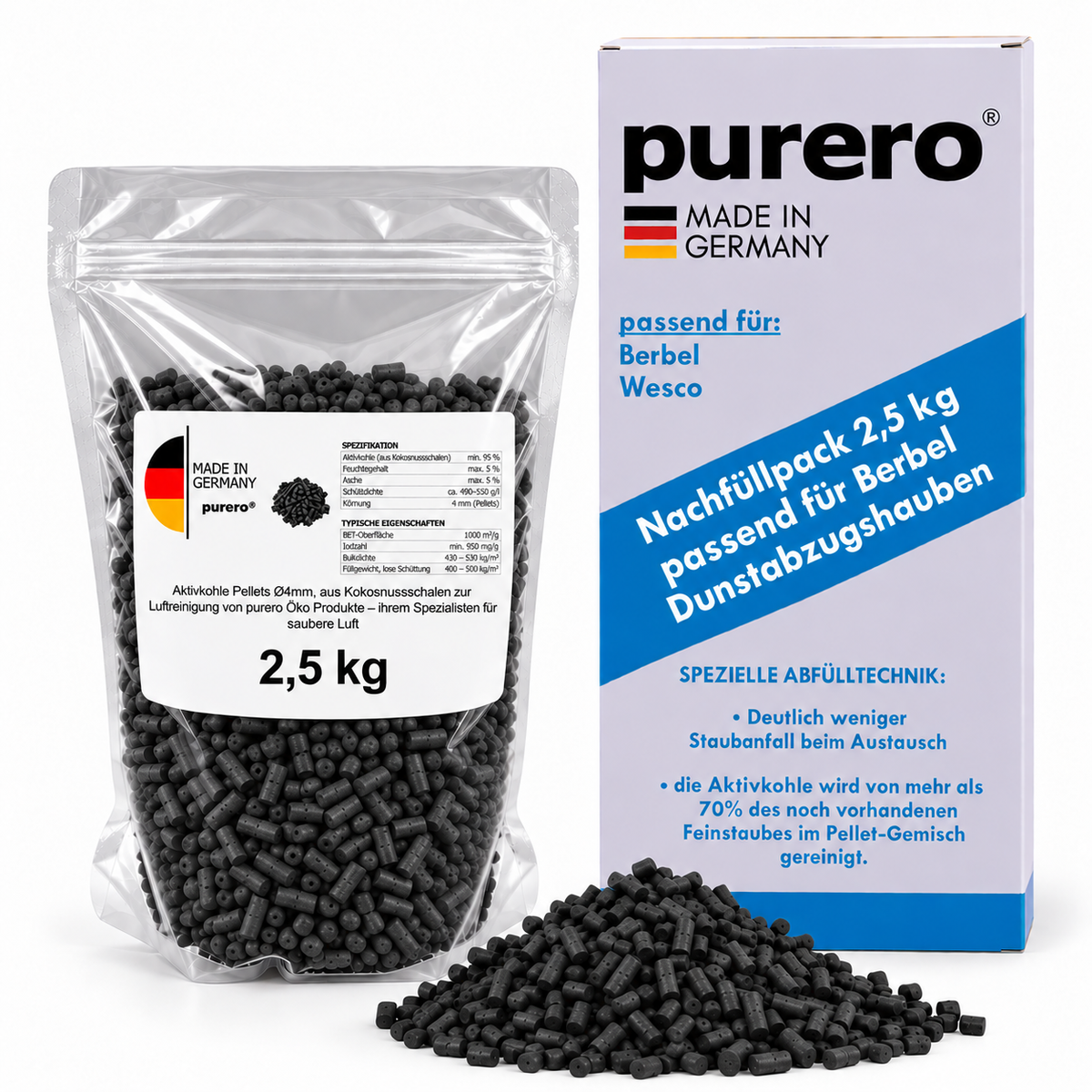 purero Aktivkohle Nachfüllpack 2,5 kg, Berbel Dunstabzugshauben