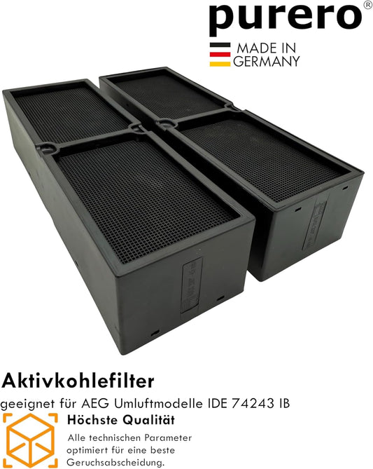 purero® Aktivkohlefilter/Keramikfilter -Ersatz für AEG Kohlefilter 4055550331 (2 St.)- Passend für AEG Induktionskochfeld Modell IDE 74243 IB - Serie 942150896 xx - Made in Germany