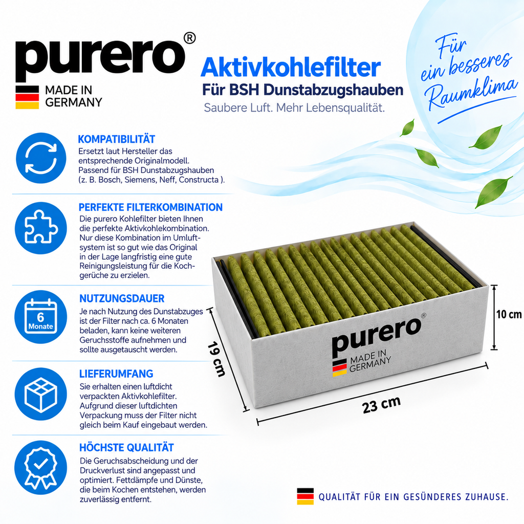 purero® Aktivkohlefilter - Ersatzfilter für Bosch 11017314/11033934 / LZ31XXB16 / DSZ5201 - Made in Germany