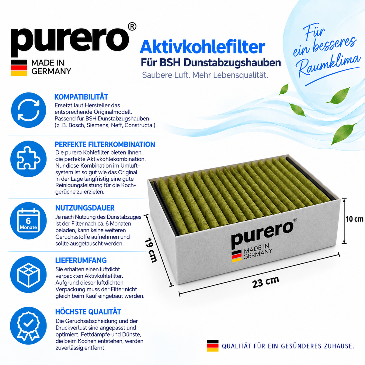 purero® Aktivkohlefilter - Ersatzfilter für Bosch 11017314/11033934 / LZ31XXB16 / DSZ5201 - Made in Germany