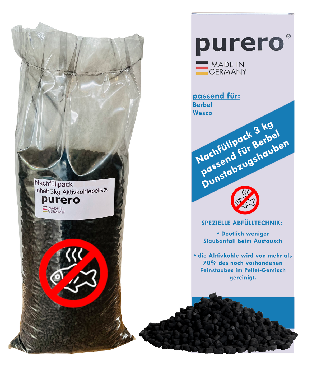 purero Aktivkohle Nachfüllpack 3,0 kg Anti-Fisch, Berbel Dunstabzugshauben