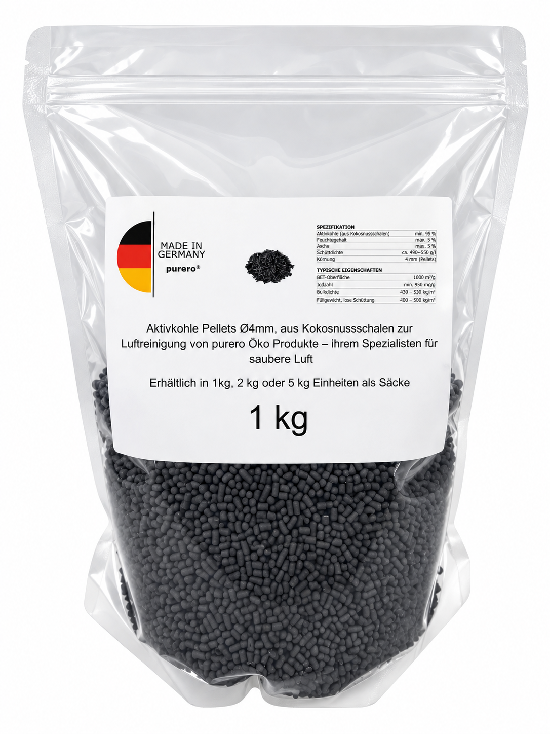 purero Aktivkohlepellets 4mm, 1kg, 2kg, 5kg, 10kg